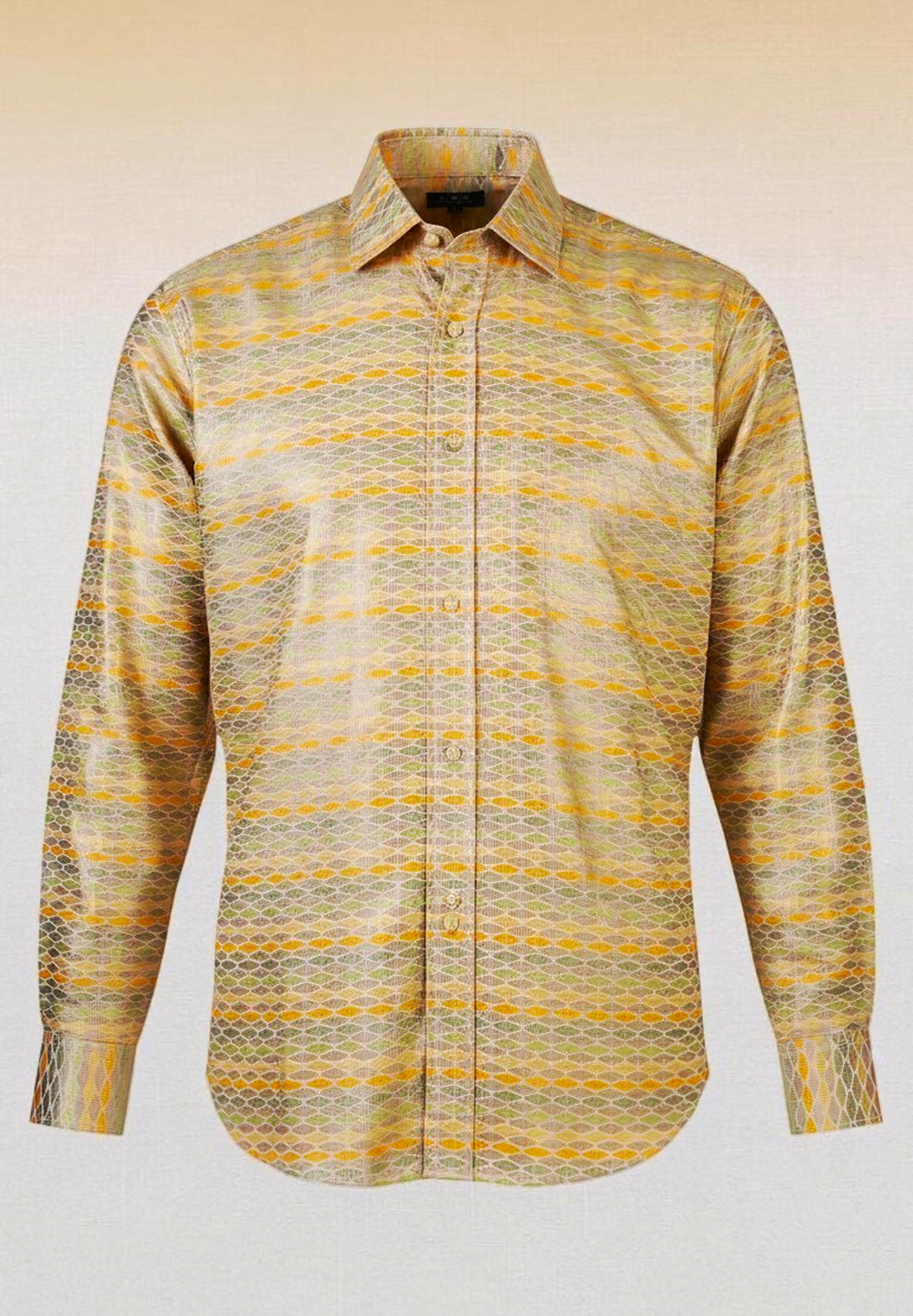 CDS Couture Mens XL 100% Silk Geometric Jacquard Shirt Made Korea Long Sleeve